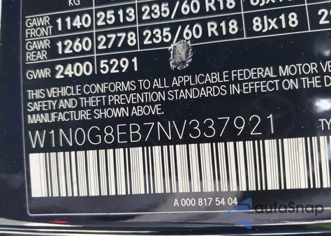 2022 Mercedes-Benz Glc 300 4Matic Suv из США, поврежденный, VIN W1N0G8EB7NV337921